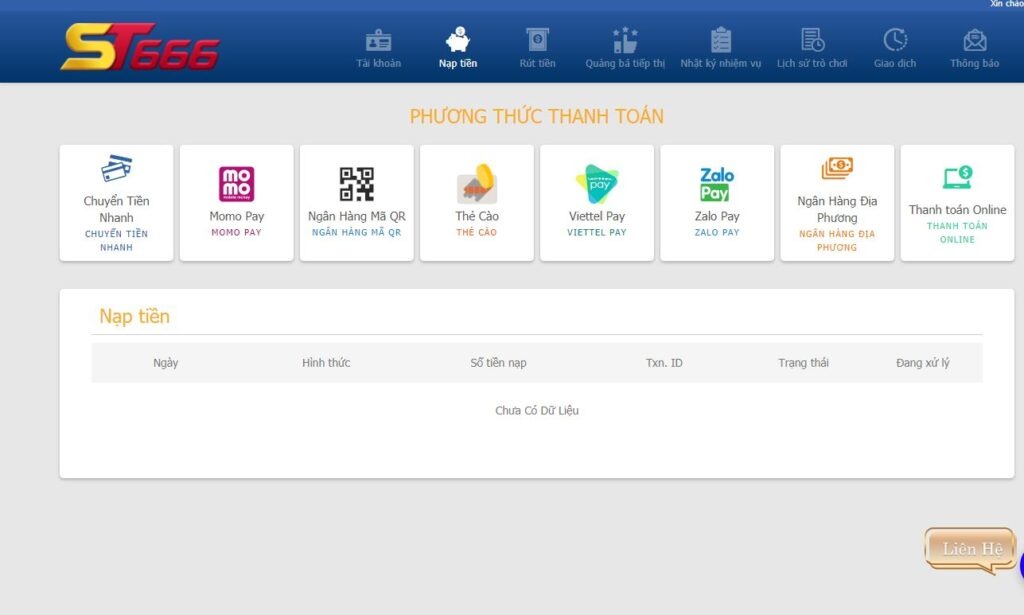 Cách nạp tiền tài khoản ST666